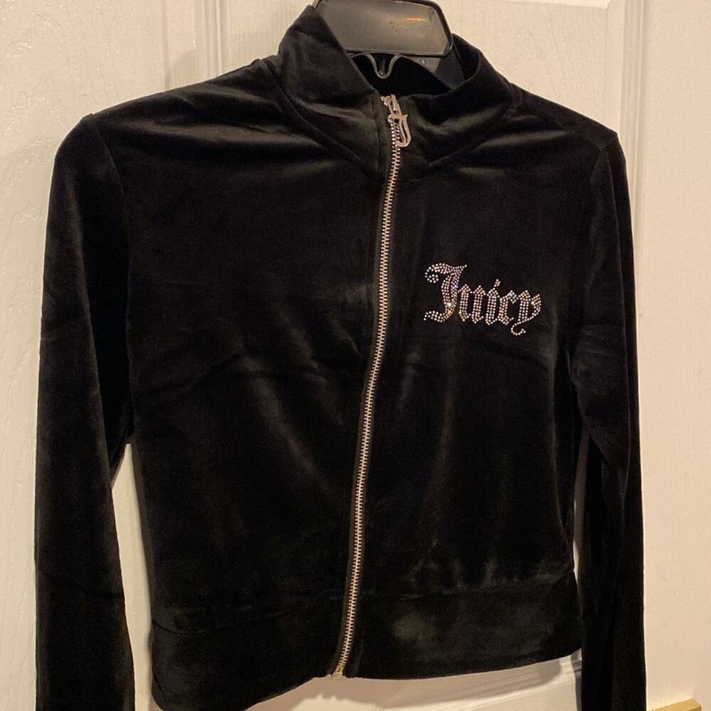 BNWT JUICY COUTURE Black/Silver Velour Full Zip Jacket Women's Size Medium
